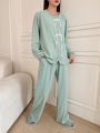 DAZY Button-front Long Sleeve Top And Long Pants Pajama Set