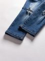 Little Boys' New Casual Fashionable Distressed Washed Denim Skinny Jeans