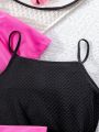 SHEIN Kids Nujoom Tween Girls' Coat And Textured Material Cami Dress 2pcs Set