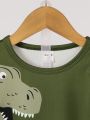 SHEIN Kids QTFun Toddler Boys' Cute Dinosaur Printed Round Neck T-Shirt And Shorts Set