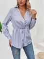 Vertical Striped Twist Knot Women's Shirt