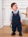 SHEIN Baby Boys' Cute Patterned Overalls Jumpsuit, Thin Fabric