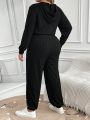 SHEIN LUNE Plus Size Women's Hooded Drawstring Jumpsuit