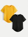 SHEIN Kids EVRYDAY Tween Boys' Fashionable Casual Short Sleeve T-Shirt With Curved Hemline