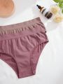 5pcs/Pack Plus Size Solid Color Triangle Panties