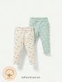 Cozy Cub Baby Girls' Floral Pattern Soft Knitted Footed Pants With Wave Edge Trim 2pcs/Set