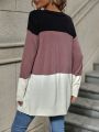 Color Block Drop Shoulder Cable Knit Cardigan