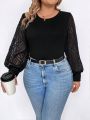 Women's Plus Size Round Neck Patchwork Black Jumpsuit