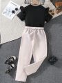 Girls' Solid Color Top And Pants 2pcs/Set