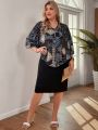 Plus Size Women'S Loose Fit Batwing Sleeve Dress With Paisley Pattern