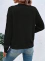 SHEIN LUNE Solid Pointelle Knit Drop Shoulder Sweater