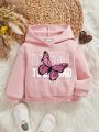 Baby Girl Butterfly & Slogan Graphic Hoodie