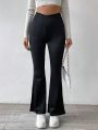 Daily&Casual Pocket Design Slit Flare Pants With High V Waist