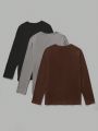 3pcs/Set Teenage Boys' Casual Simple Style Urban College Round Neck Long Sleeve T-Shirt