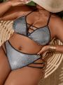 SHEIN Swim SXY Plus-Size Metallic Hollow Out One-Piece Swimsuit Set