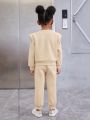 SHEIN Kids Cooltwn Toddler Girls' Basic Solid Color Round Neck Long Sleeve Outfit For Autumn And Winter