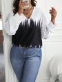 Plus Size Women's Color Block Long Sleeve Shirt