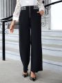 EMERY ROSE Houndstooth Panel Zipper Front Wide Leg Pants