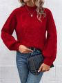 SHEIN LUNE Women'S Knitted Cable Decor Raglan Sleeve Sweater