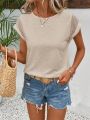 SHEIN Frenchy Women Basic Texture Lace Pullover SHEIN Frenchy Lace Sleeve Decor Skinny Fit Tee, Short Sleeve, Summer Outfit, White Tee, Frenchies T-Shirt