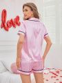 Ladies' Striped Patchwork Lace Pajama Set