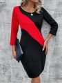 Women's Simple Colorblock Round Neck Long Sleeve Dress