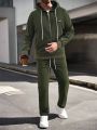 Men's Solid Color Zip Up Hoodie And Pants Set