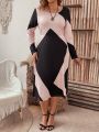 SHEIN LUNE Plus Size Geometric Pattern Long Sleeve Dress