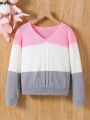 SHEIN Kids EVRYDAY Fashionable Simple Style Twist Rope Multicolor Tween Girls' Pullover Sweater