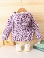 Baby Girl Leopard Pattern Hooded Flannel Coat Without Tee