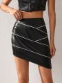 ARMAS Contrast Piping PU Leather Bodycon Skirt