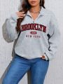 Plus Letter Graphic Half Zip Drop Shoulder Sweatshirt