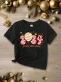 Young Girls' Casual 2024 New Year Pattern Short Sleeve T-Shirt Suitable For Summer