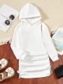 SHEIN Kids EVRYDAY Tween Girl Drawstring Side Hooded Sweatshirt Dress