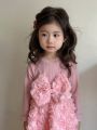 Young Girl'S Long Sleeve Dress With 3d Flower Detail