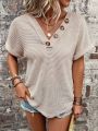 Women's Batwing Sleeve Button Decorated T-Shirt