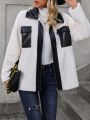 SHEIN LUNE Contrast Panel Flap Pocket Drop Shoulder Teddy Coat