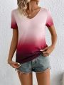 SHEIN LUNE Women's Gradient Short Sleeve T-Shirt