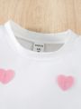 SHEIN Kids EVRYDAY Young Girl Cute Lovely Heart Decor T-Shirt And Pleated Skirt Set