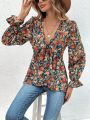 SHEIN Clasi Women's Floral Print Knotted Front Shirt