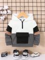 SHEIN Neutral Baby/toddler Unisex Casual Colorblock Hooded Long Sleeve Sweatshirt