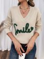 SHEIN Frenchy Women'S Sweater With Letter & Heart Pattern