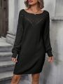 SHEIN LUNE Solid Color Knit Sweater Dress With Openwork Panel