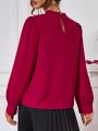 SHEIN LUNE V Neck Hollow Out Shoulder Long Sleeve Women'S Blouse