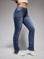 Women's Skinny Cat Whisker Hem Button Jeans