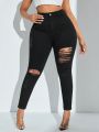 SHEIN SXY Plus Size Ripped Skinny Jeans