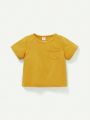 Cozy Cub 3pcs Newborn Infant Boys' Soft Knit Solid Color Decorative Pocket Short Sleeve Tops With Round Neck