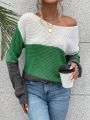 SHEIN Essnce Drop Shoulder Color Block Sweater