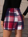 SHEIN Frenchy Plaid Print Split Hem Skort