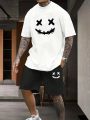 Men's Plus Size Emoji Print T-shirt And Shorts Set